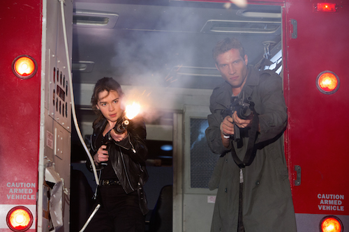Emilia Clarke plays Sarah Connor and Jai Courtney plays Kyle Reese in TERMINATOR GENISYS from Paramount Pictures and Skydance Productions. Photo credit: Melinda Sue Gordon. 2015 Paramount Pictures. All rights reserved.