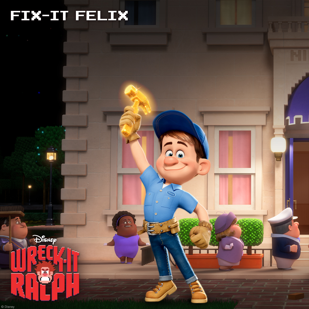 Fix-It Felix Jr.: The All-Around Good Guy Felix is the popular star of Fix-It Felix Jr. and Niceland’s hammer-wielding maintenance man who’s beloved by all. When he is not busy fixin’ all of Ralph’s wreckin’, this gold-medal-winning good guy is being showered with kisses, praise and pies from his tenants. Hardwired for niceness, anything other than being “The Good Guy” just doesn’t compute.