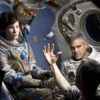 Sandra Bullock, Alfonso Cuarón, and George Clooney on the set of Gravity.