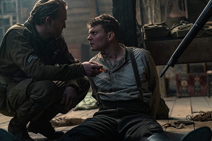 Wyatt Russell and Pilou Asbaek in Overlord, courtesy Bad Robot/Paramount Pictures.